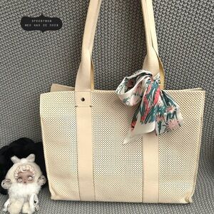 Clare V. Noemie Cream Perforated Leather Tote